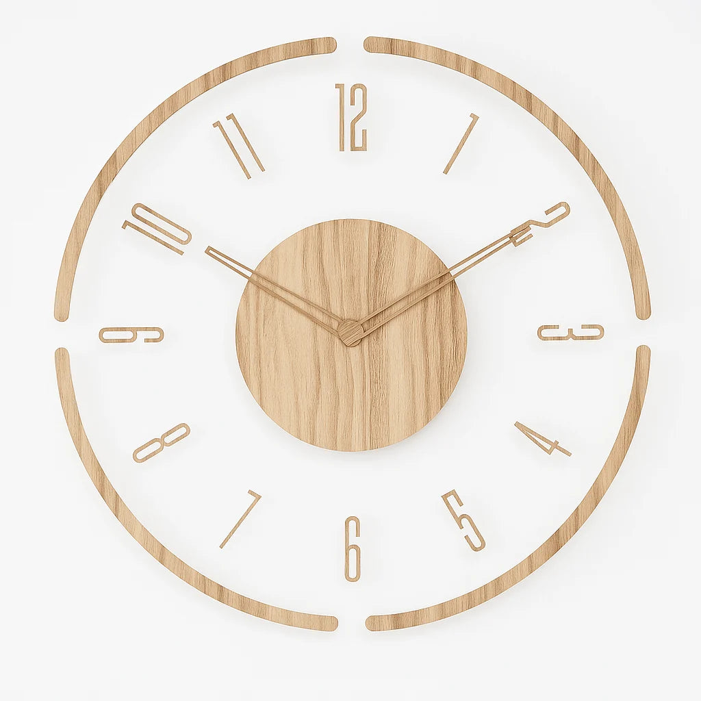 Wall Clock Natural Wood Silent Quartz Movement Easy-Read Dial