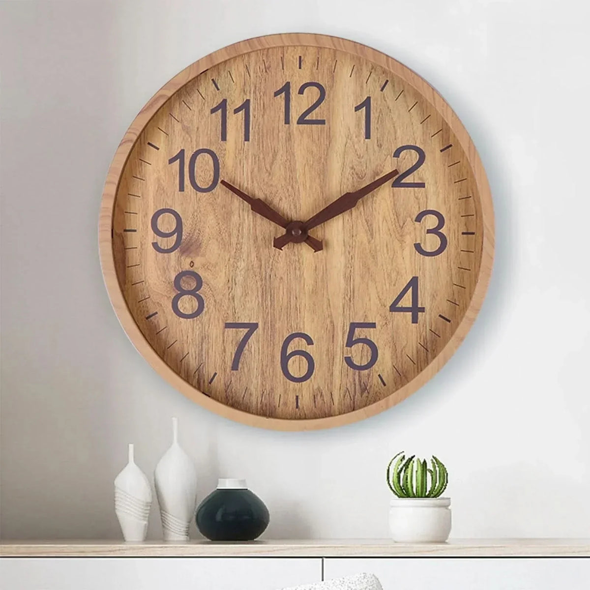 Wall Clock Silent Operation Natural Wood Finish 11.8-Inch