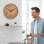 Wall Clock Silent Operation Natural Wood Finish 11.8-Inch