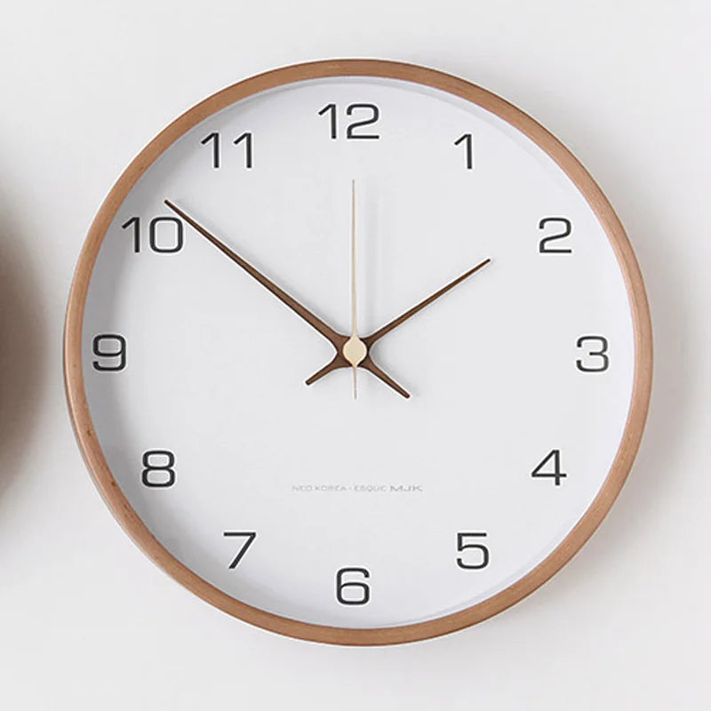 Wall Clock Solid Wood & Clear Glass Scandinavian Style