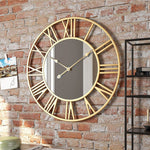Wall Clock Vintage Aluminum Frame Mirror Silent Movement