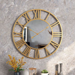 Wall Clock Vintage Aluminum Frame Mirror Silent Movement