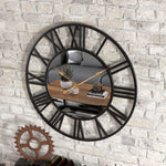 Wall Clock Vintage Aluminum Frame Mirror Silent Movement