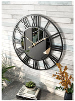 Wall Clock Vintage Aluminum Frame Mirror Silent Movement