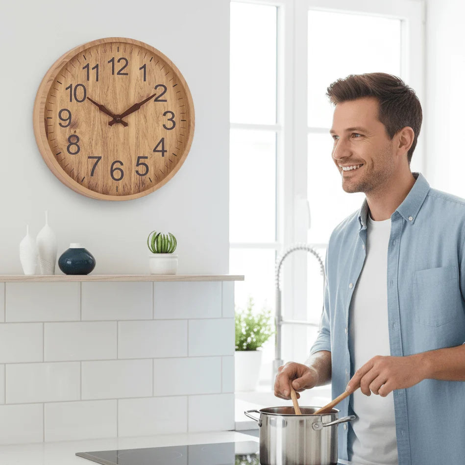 Wall Clock Wooden Silent Quartz Movement 11.8-Inch