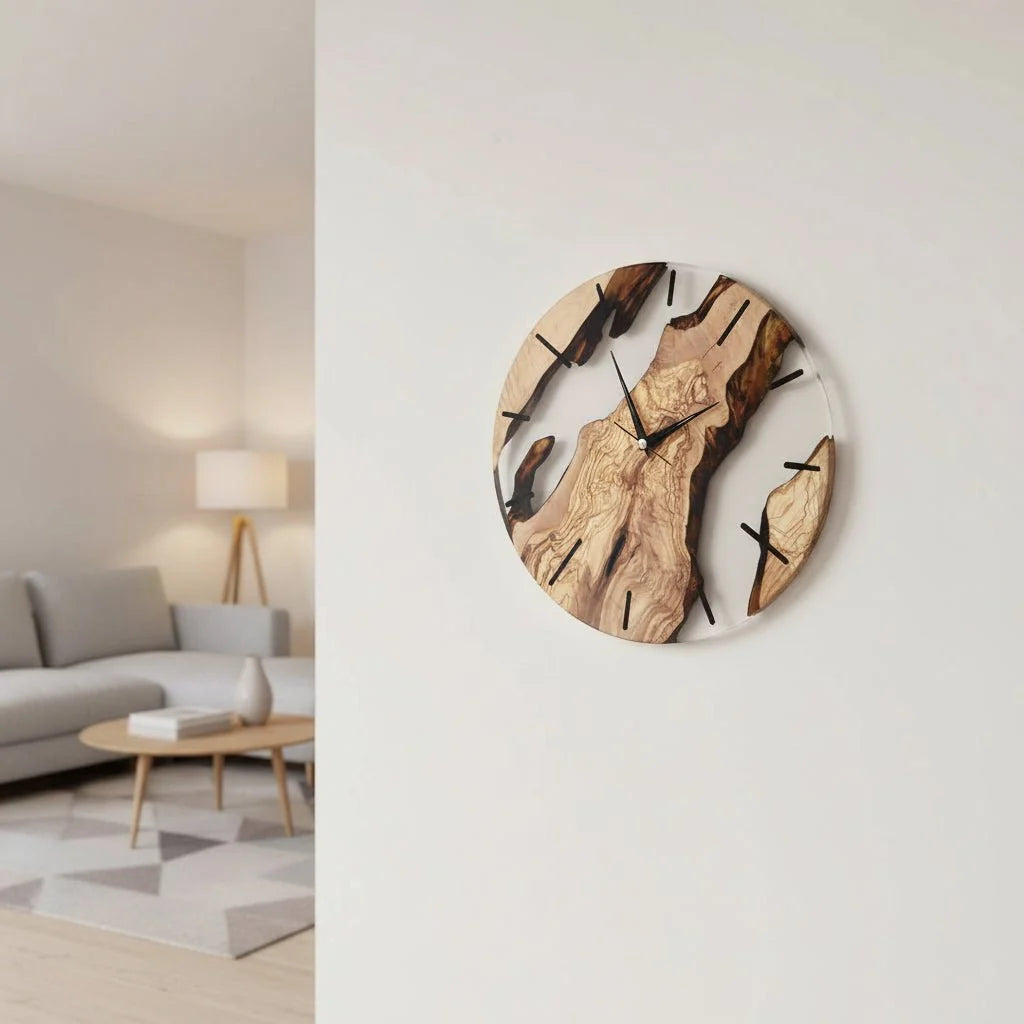 Wall Clock Wooden Silent Quartz Movement Round Design