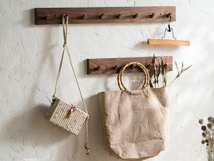 Wall Coat Rack Solid Wood Round Peg Hooks