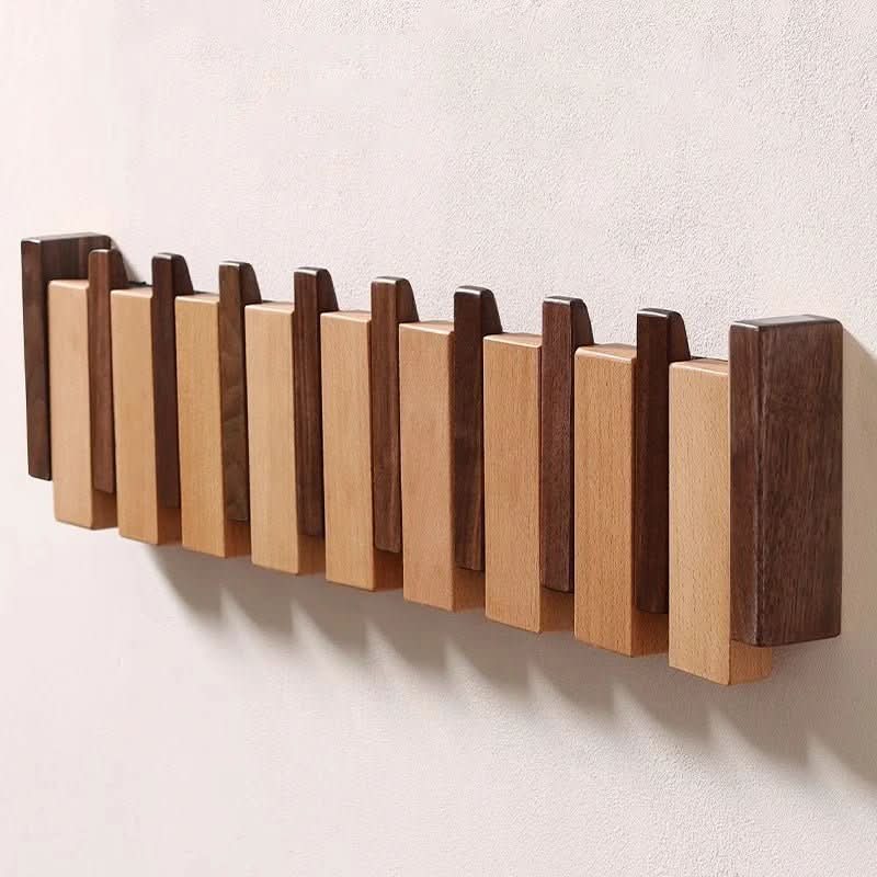 Wall Coat Rack Wooden Folding Hooks Space-Saving
