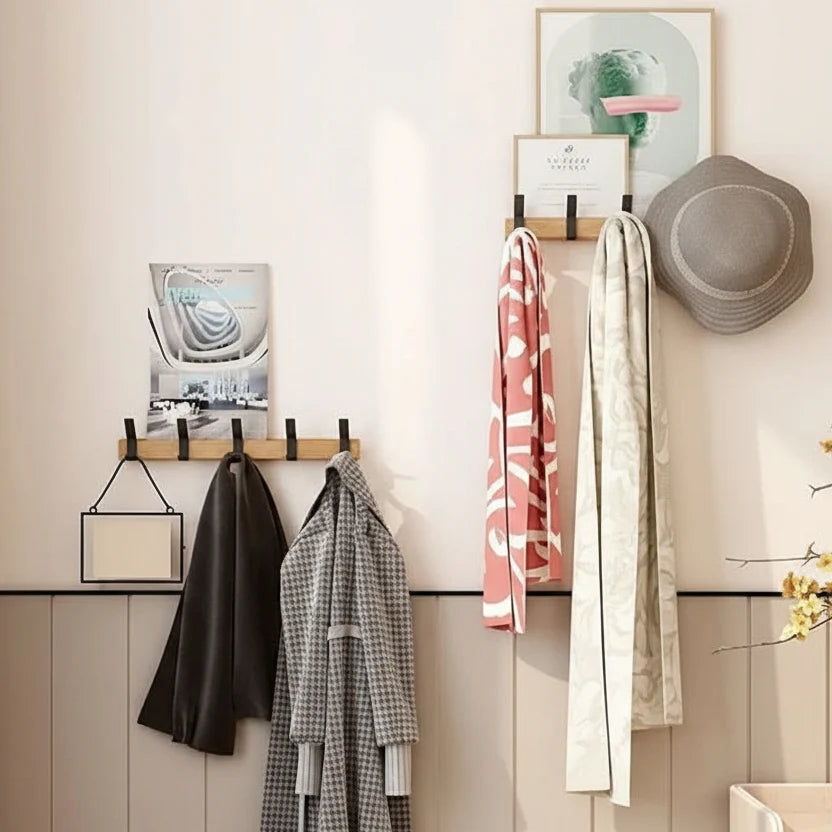 Wall Hook Adjustable Rubberwood & Aluminum Space-Saving Design