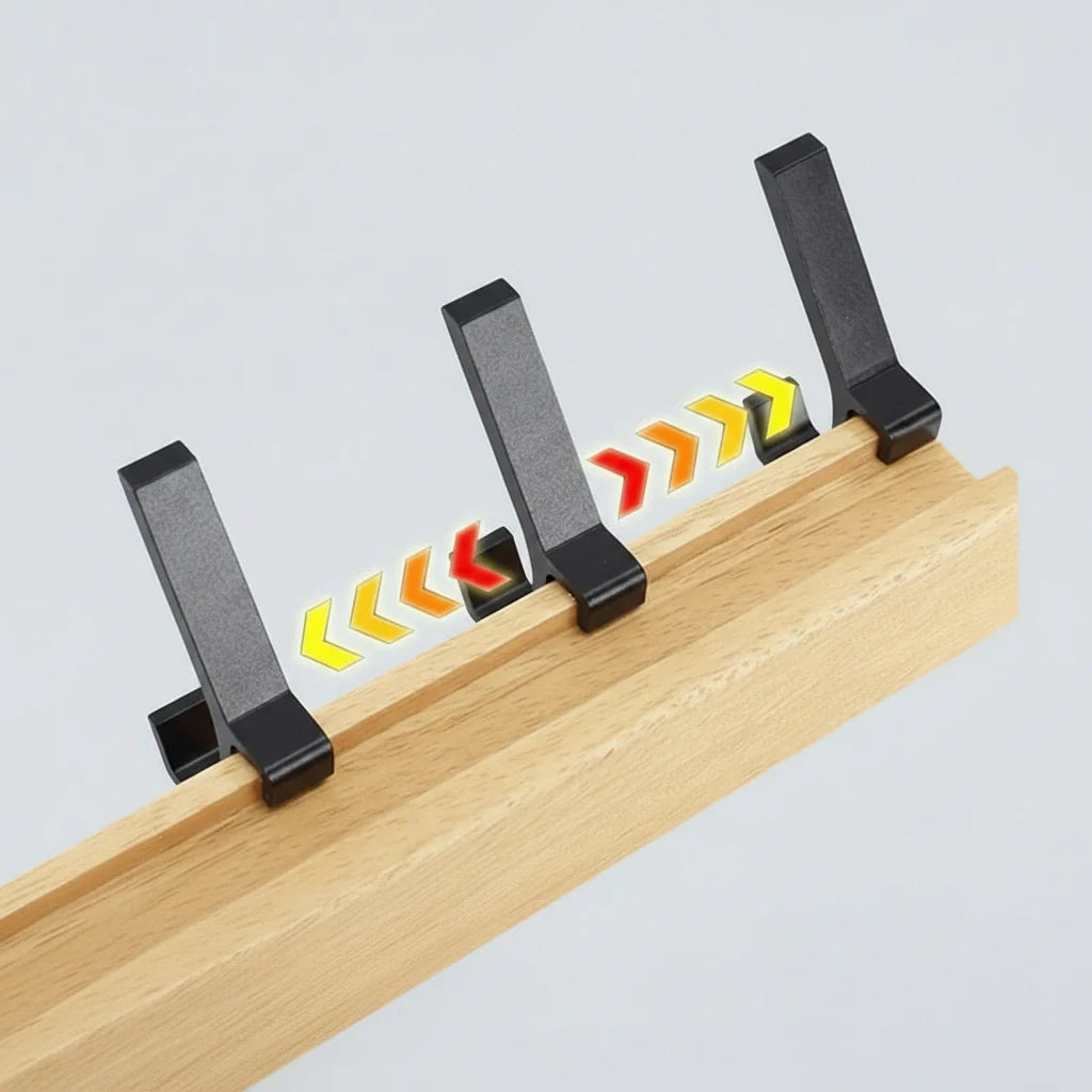 Wall Hook Adjustable Rubberwood & Aluminum Space-Saving Design
