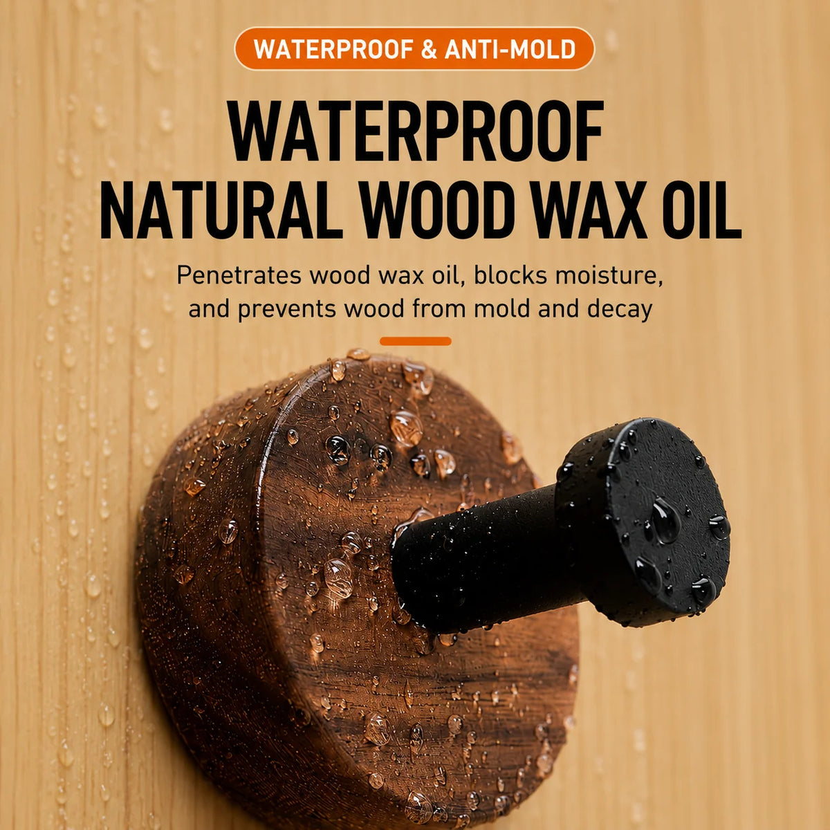 Wall Hook Organizer Wood Self-Adhesive No-Drill Mounting