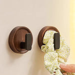 Wall Hook Solid Walnut Wood Self-Adhesive No-Drill Installation