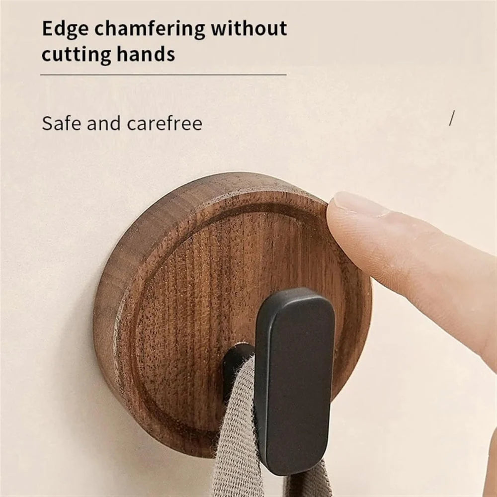 Wall Hook Solid Walnut Wood Self-Adhesive No-Drill Installation