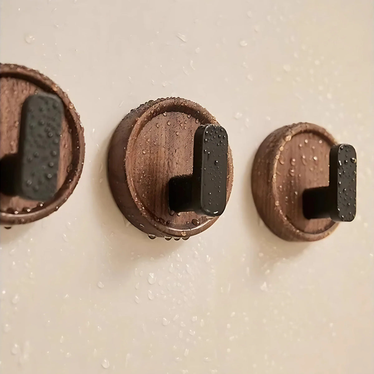 Wall Hook Solid Walnut Wood Self-Adhesive No-Drill Installation