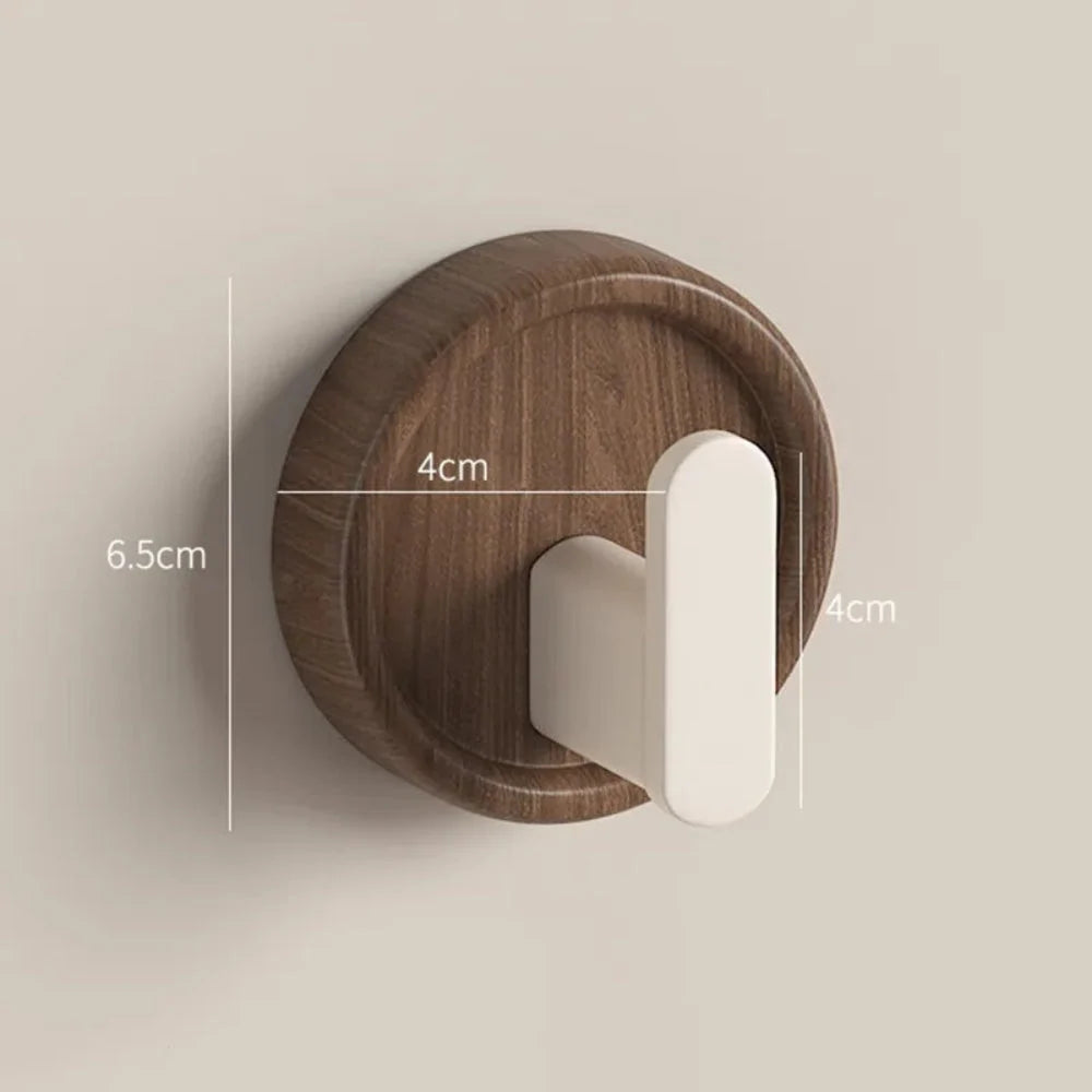 Wall Hook Solid Walnut Wood Self-Adhesive No-Drill Installation
