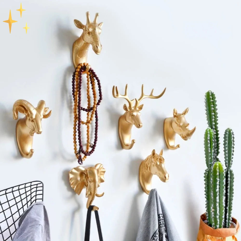 Wall Hooks Gold Metal Animal Design Decorative Storage Hooks