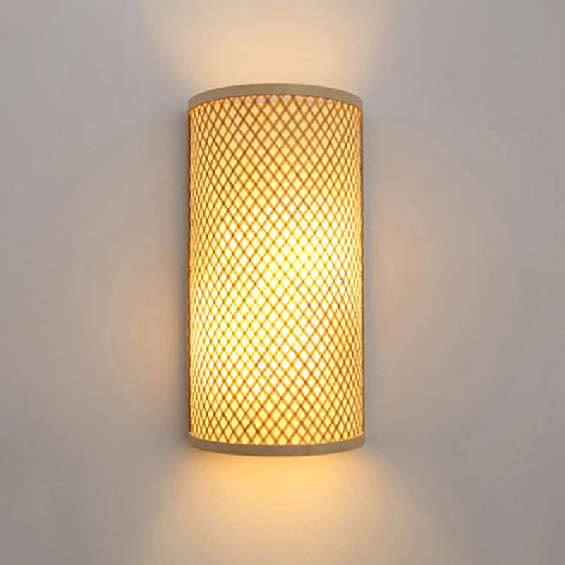 Wall Lamp Bamboo Frame & Rattan Shade Hardwired
