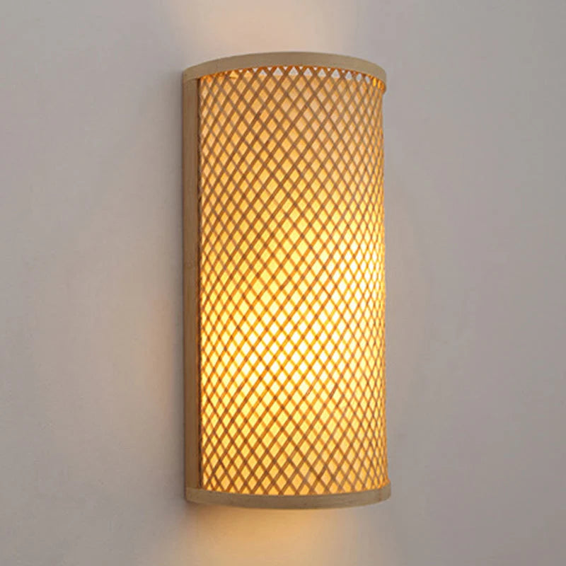 Wall Lamp Bamboo Frame & Rattan Shade Hardwired