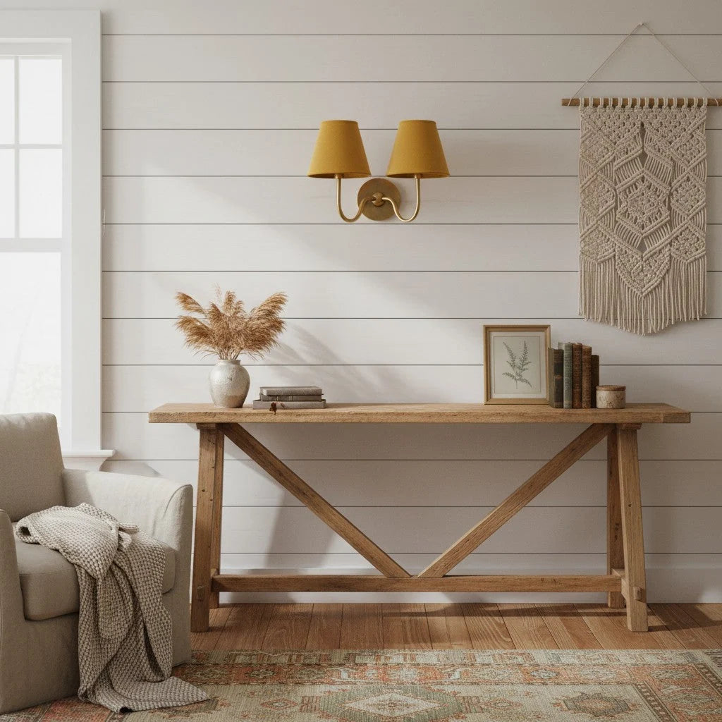 Wall Lamp Dimmable Fabric Shade Hardwired Indoor Fixture