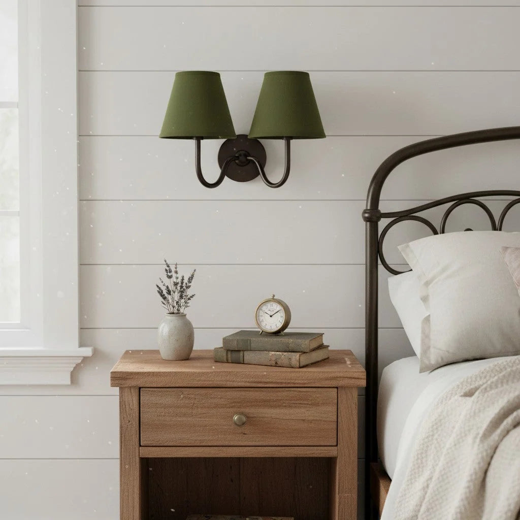 Wall Lamp Dimmable Fabric Shade Hardwired Indoor Fixture