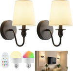 Wall Lamp Fabric Shade Diffused Light Set of 2