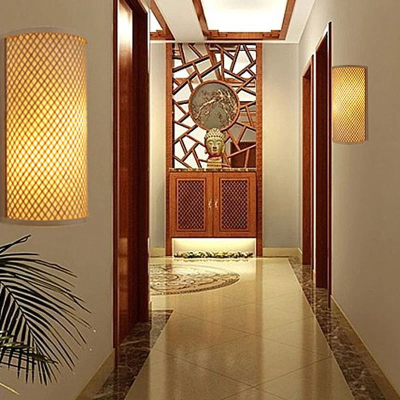 Wall Light Flush Mount Bamboo & Rattan Shade