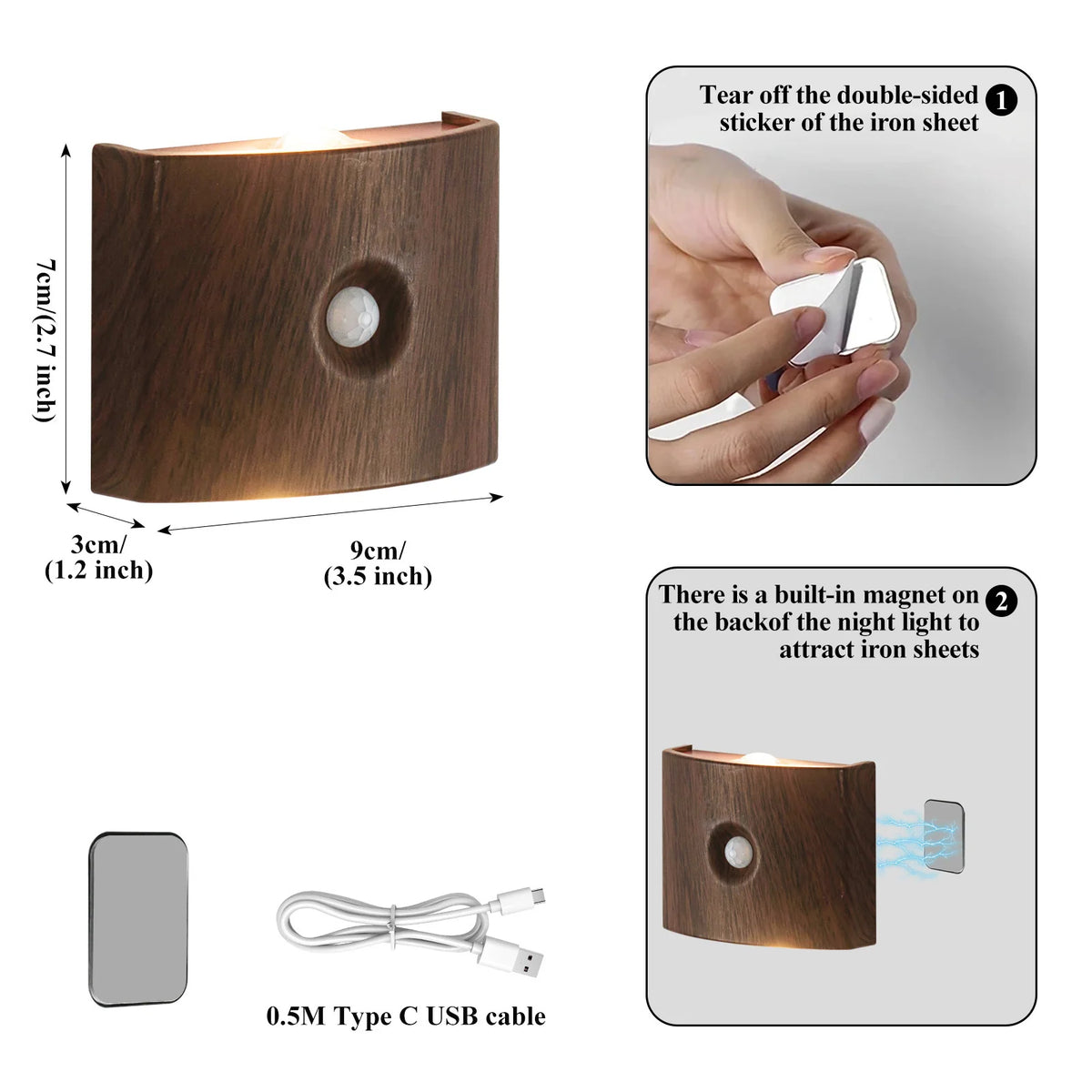 Wall Light Motion-Sensor LED Battery-Powered Automatic On/Off