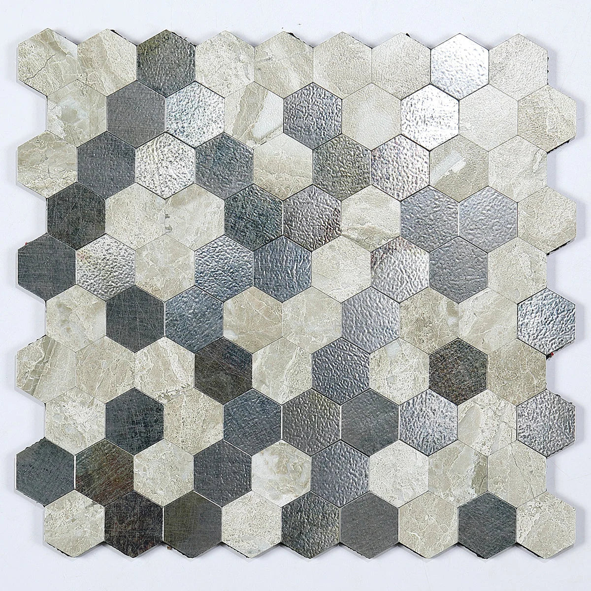 Wall Mosaic Tile Peel-And-Stick Metal Hexagon Sheet