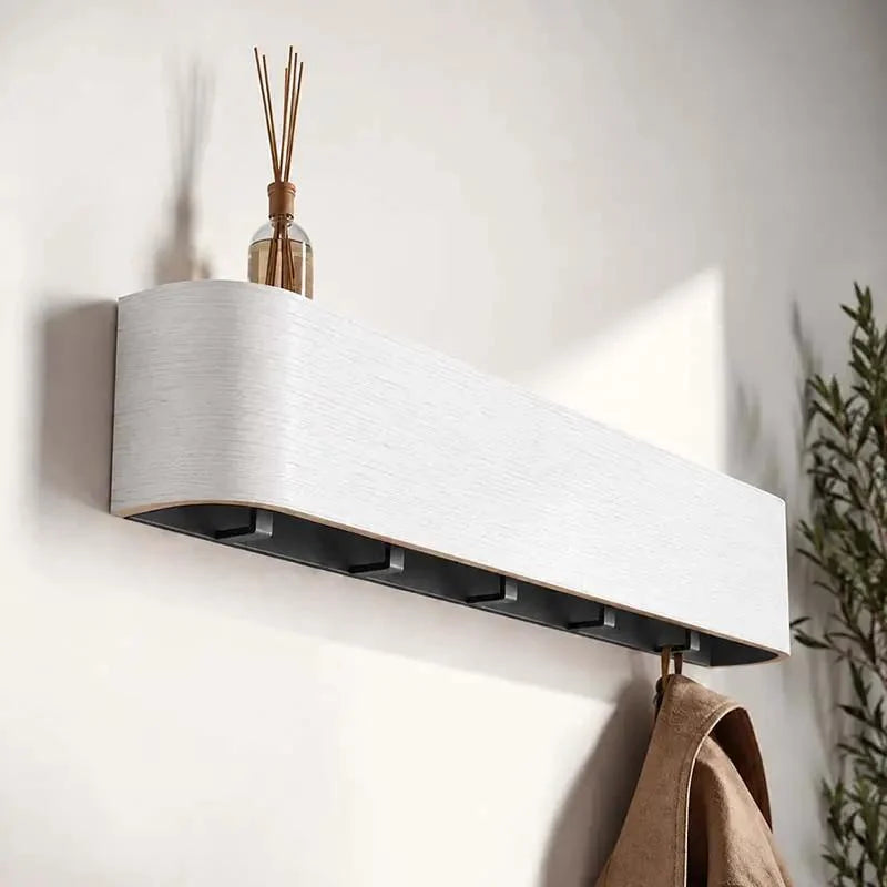 Wall-Mounted Coat Rack Solid Wood Shelf Concealed Hooks Supports 77 Lbs