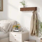 Wall-Mounted Coat Rack Solid Wood Shelf Concealed Hooks Supports 77 Lbs