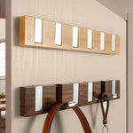 Wall-Mounted Coat Rack Wood Six Retractable Hooks