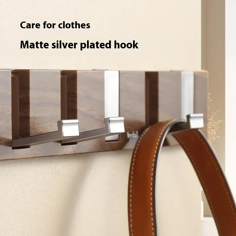 Wall-Mounted Coat Rack Wood Six Retractable Hooks