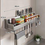 Wall-Mounted Kitchen Organizer Stainless Steel Knife Slots Spice Shelf & Hooks