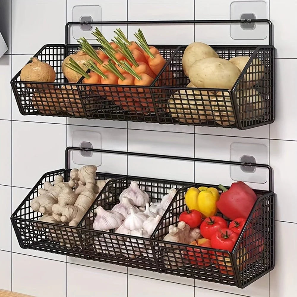 Wall-Mounted Storage Basket Stainless Steel Open Wire Design