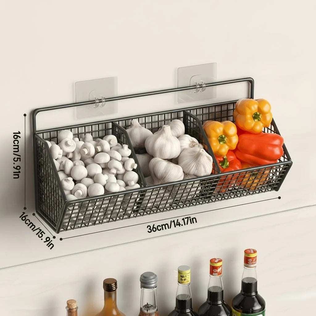 Wall-Mounted Storage Basket Stainless Steel Open Wire Design