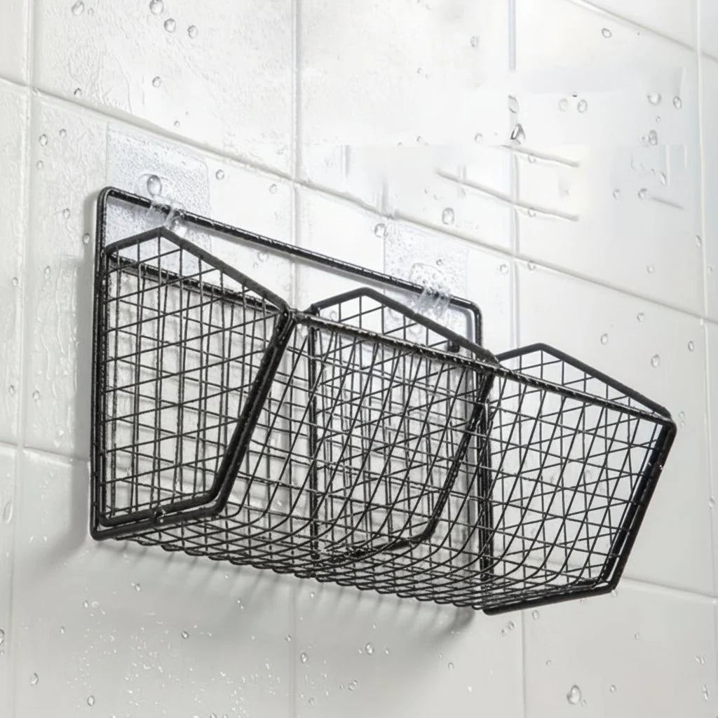 Wall-Mounted Storage Basket Stainless Steel Open Wire Design