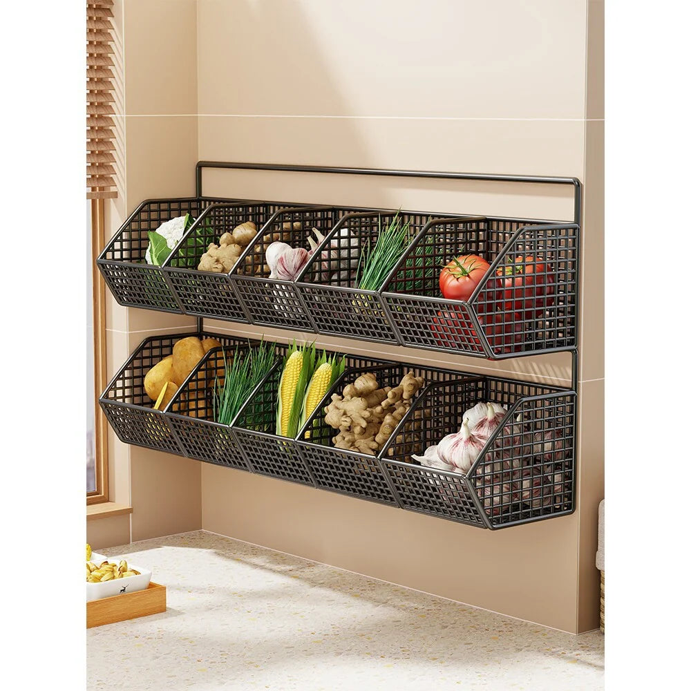 Wall-Mounted Storage Basket Ventilated Plastic Double-Tiered