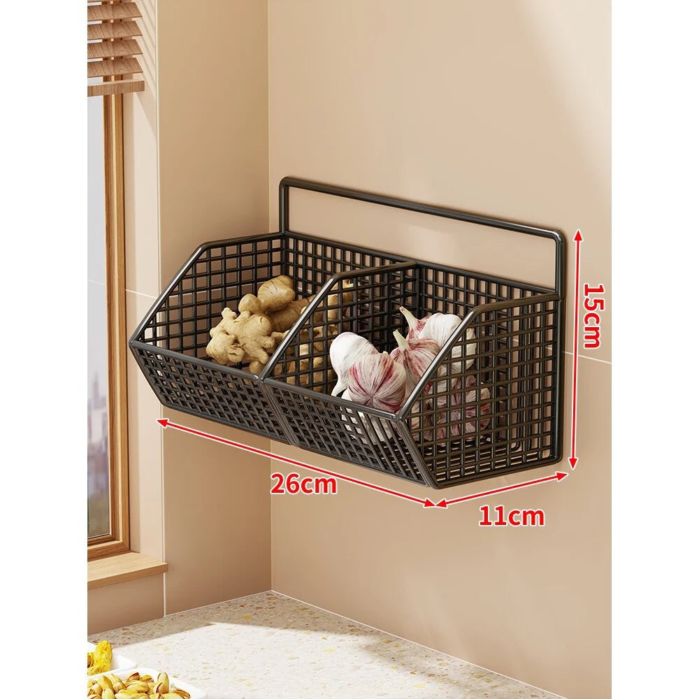Wall-Mounted Storage Basket Ventilated Plastic Double-Tiered