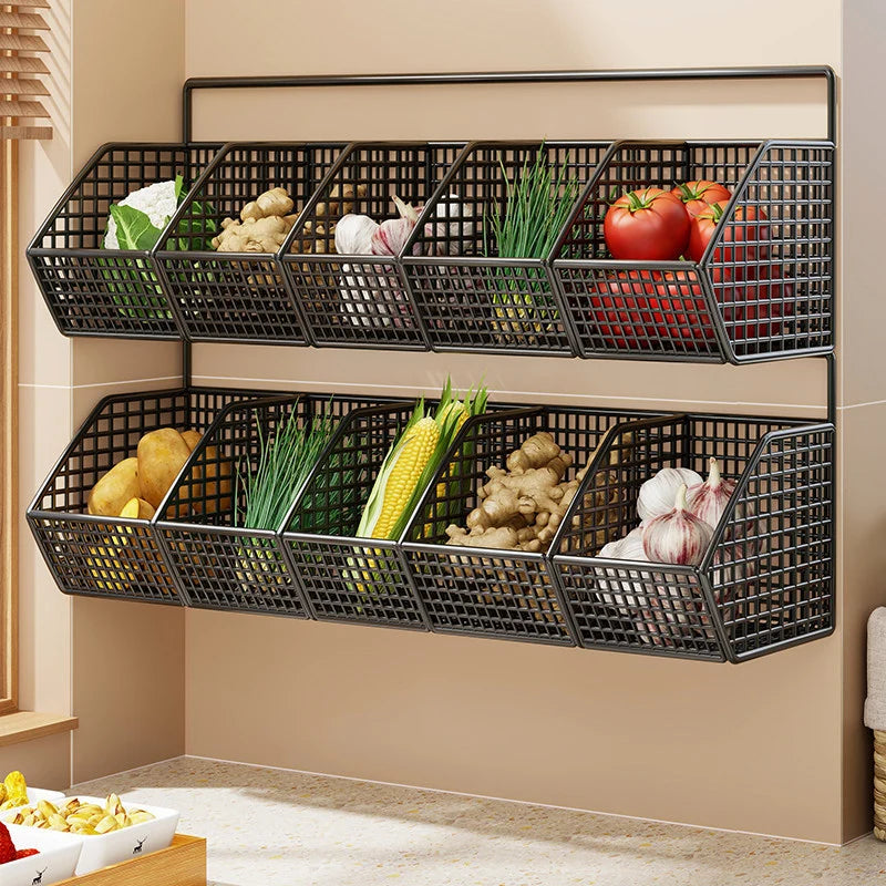 Wall-Mounted Storage Basket Ventilated Plastic Double-Tiered