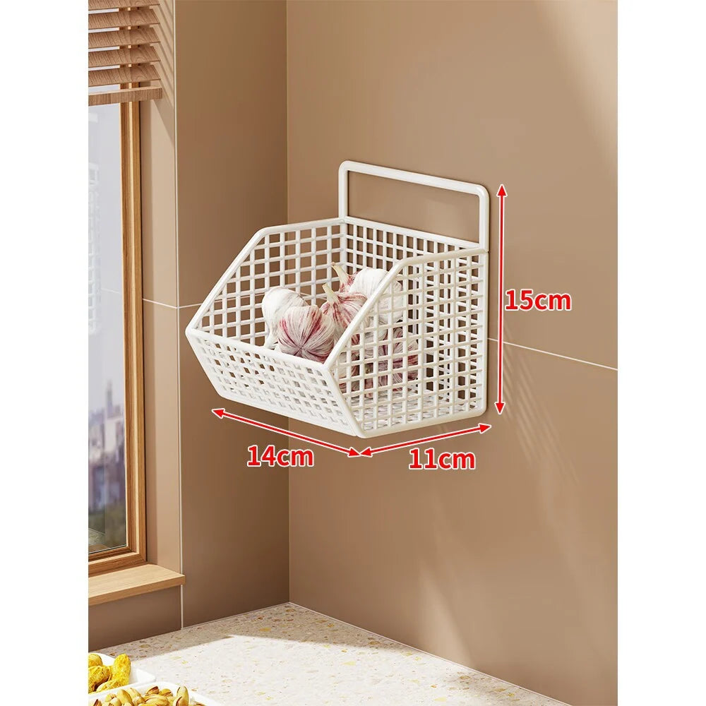 Wall-Mounted Storage Basket Ventilated Plastic Double-Tiered