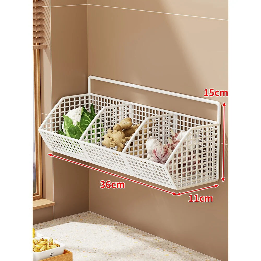 Wall-Mounted Storage Basket Ventilated Plastic Double-Tiered