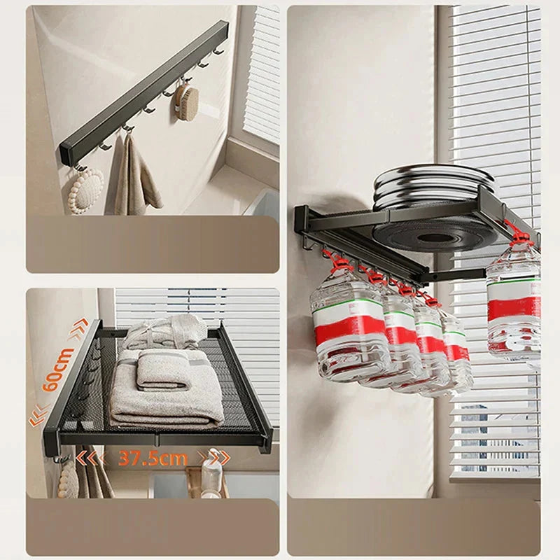 Wall-Mounted Towel Rack Suction Mount Expandable Aluminum