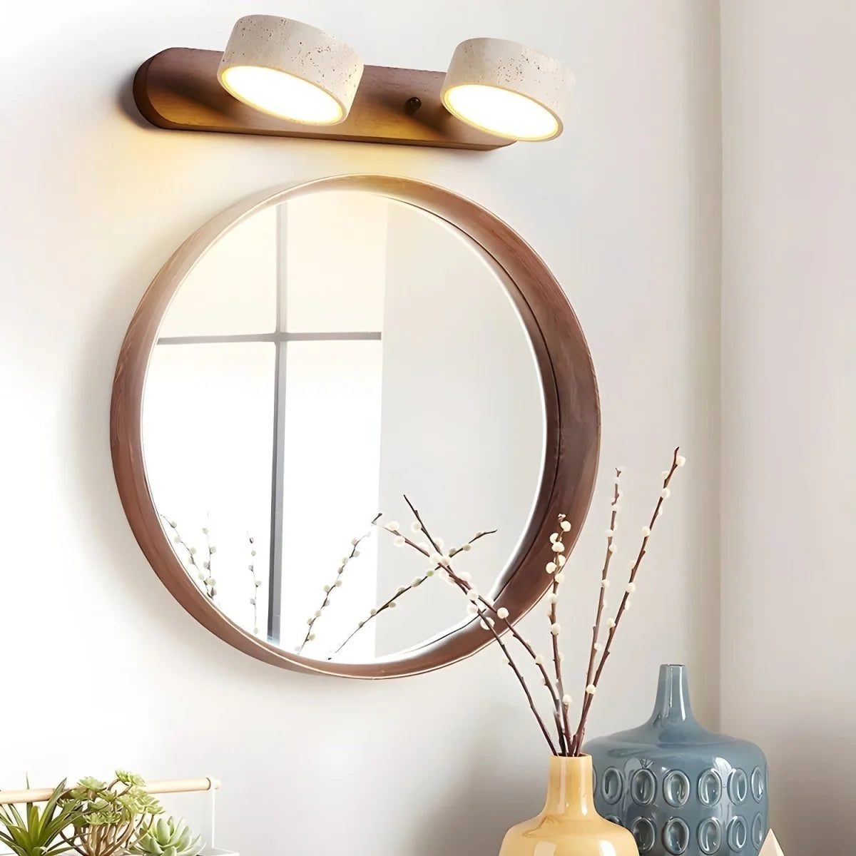 Wall Sconce Travertine Stone & Solid Wood Integrated LED Lighting