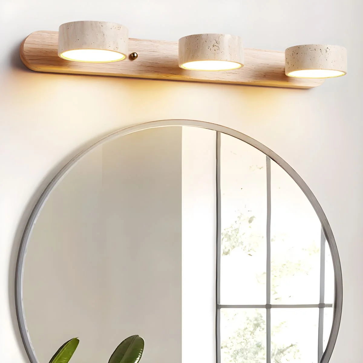 Wall Sconce Travertine Stone & Solid Wood Integrated LED Lighting