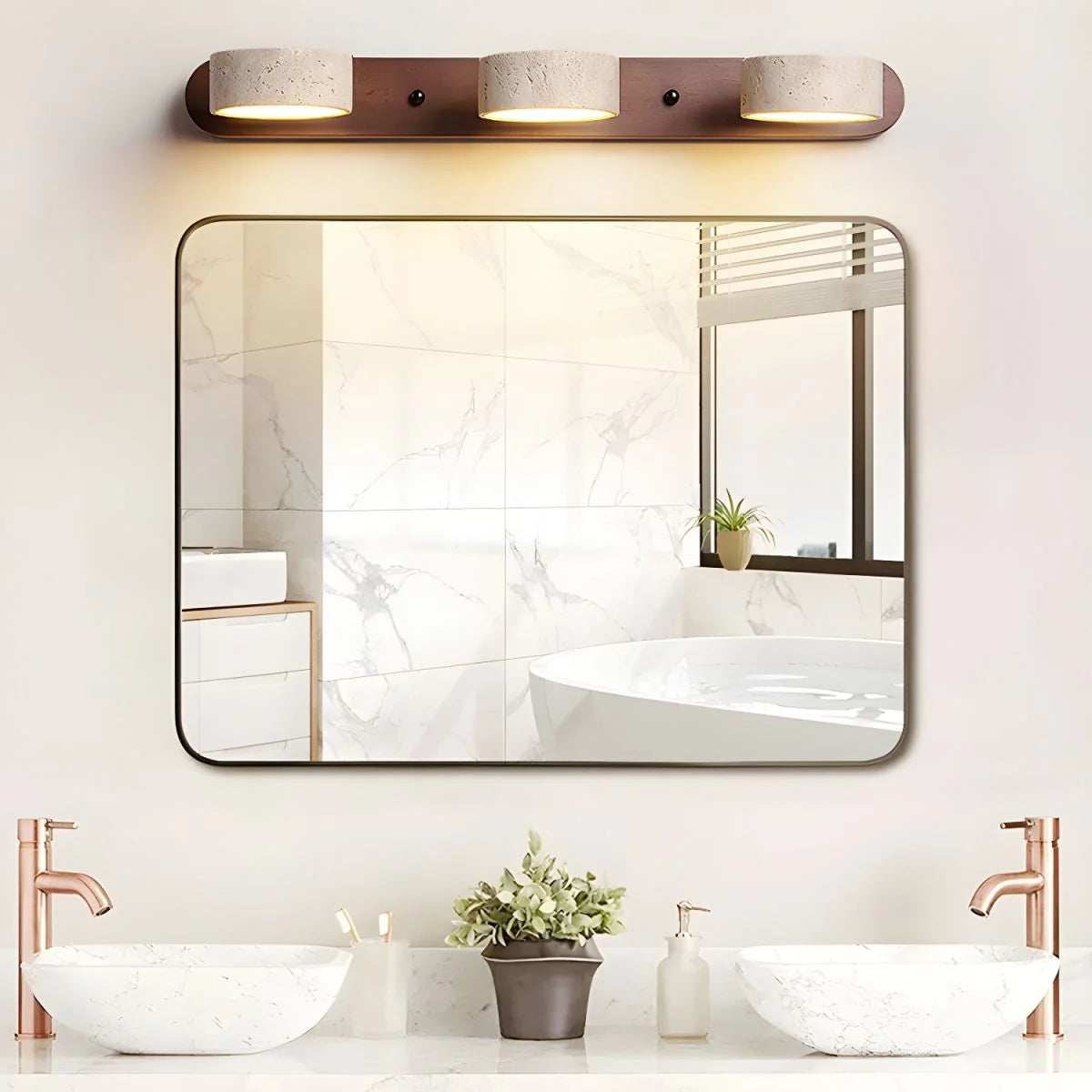 Wall Sconce Travertine Stone & Solid Wood Integrated LED Lighting