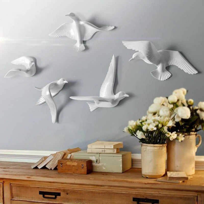 Wall Sculpture Seagull Laser-Engraved Polyresin