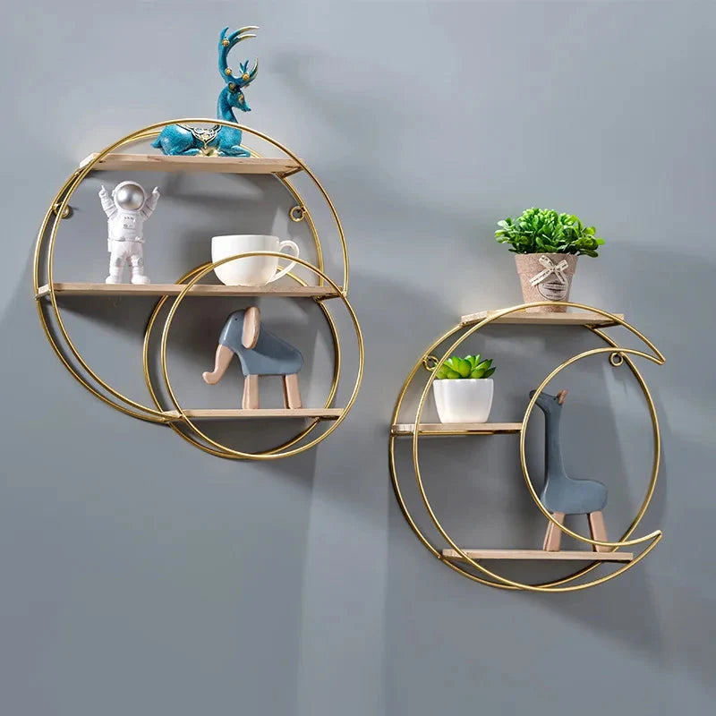 Wall Shelf Double-Circle Design No-Drill Installation Space-Saving Display