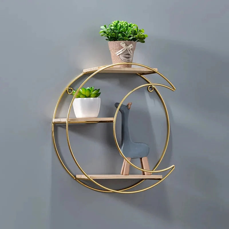 Wall Shelf Double-Circle Design No-Drill Installation Space-Saving Display