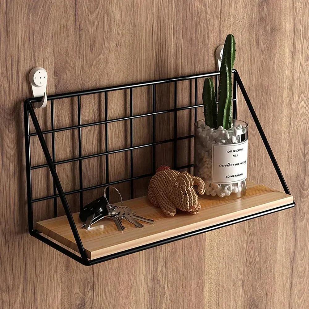 Wall Shelf Hemp Wood Iron Wall-Mounted Storage