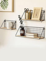 Wall Shelf Hemp Wood Iron Wall-Mounted Storage